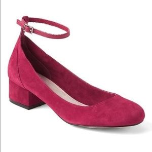 Red suede kitten heel